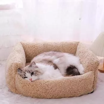 Новое зимнее полностью съемное и моющееся гнездо для кошек, а также бархатное и утолщенное теплое гнездо для собак, подушка для дивана-гнезда из овечьей шерсти S 50*40*20 cm