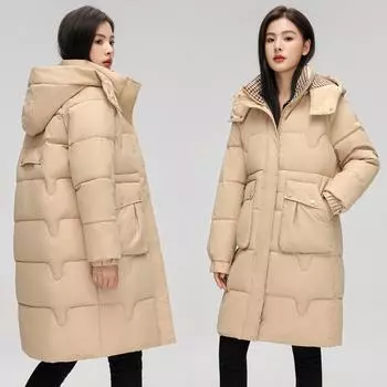 Новое зимнее пуховое пальто для женщин, новое красное модное утолщенное пальто средней длины, свободное пальто M