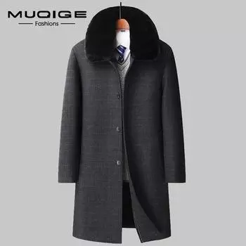 Новое зимнее шерстяное пальто, мужское среднее длинное бархатное пальто с утолщенным и удаленным воротником для волос, шерстяное шерстяное пальто, мужское пальто на осень и зиму L/175 коричневый