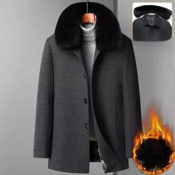 Новое зимнее шерстяное пальто средней длины для мужчин среднего и пожилого возраста, а также бархатная и утепленная одежда для папы, теплая шерстяная куртка-пальто для мужчин M