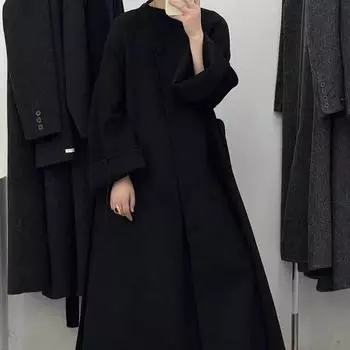 Новое зимнее стильное ленивое двухстороннее шерстяное однотонное корейское круглое воротничковое утягивающее осеннее шерстяное пальто длинное пальто S