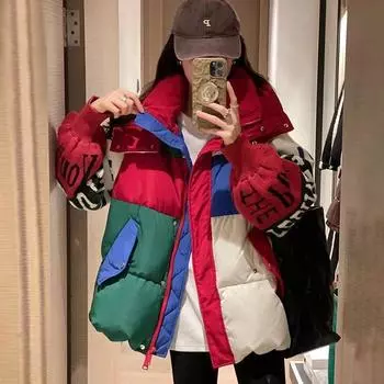 Новое зимнее свободное хлопковое пальто с контрастным капюшоном S