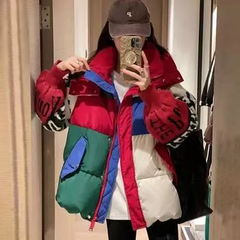 Новое зимнее свободное хлопковое пальто с контрастным капюшоном S