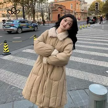 Новое зимнее свободное пальто с хлопковой подкладкой в Корейском стиле, повседневное однотонное однотонное пальто с хлопковой подкладкой в Корейском стиле S хаки