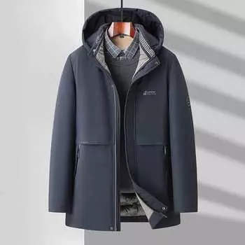Новое зимнее теплое длинное пальто на хлопковой подкладке для отдыха для пожилых людей, графеновое черное старейшины «Дед Зима» XL серый