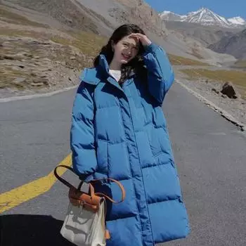 Новое зимнее толстое свободное длинное пальто с капюшоном для женщин с капюшоном M хаки