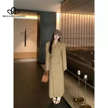 Новое зимнее уникальное однотонное пальто средней длины в корейском стиле, шикарное свободное повседневное шерстяное пальто длиной выше колена M