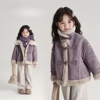 Новое зимнее утепленное пальто для девочек на флисовой подкладке 100cm фиолетовый