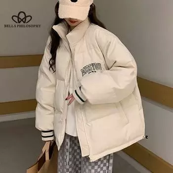 Новое зимнее утолщенное бейсбольное хлопковое пальто, модное повседневное короткое пальто, паркерное хлопковое пальто для женщин S чёрный