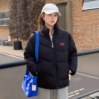 Новое зимнее женское хлопковое пальто с воротником-стойкой, теплая короткая куртка M чёрный