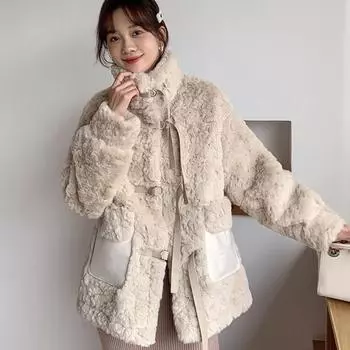 Новое зимнее женское пальто из искусственного меха, свободная утолщенная теплая верхняя одежда, модная повседневная куртка с воротником-стойкой, одноцветное универсальное пальто S