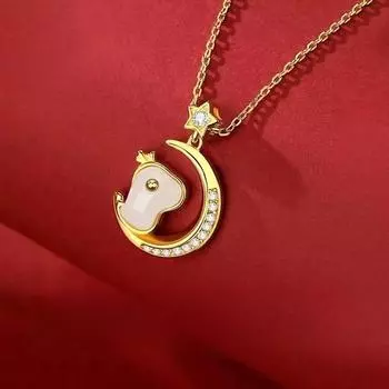 Новое Звездное Лунное Милое Ожерелье Дракона для Женщин Легкий Роскошный Нишевый Дракон Хотан Нефрит Подвеска Подарок На День Рождения
