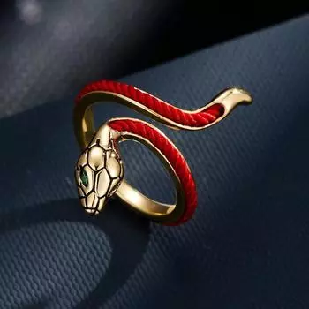 Новогоднее кольцо на палец с изображением животного серии Lucky Red Rope, оригинальный дизайн, регулируемое золотое кольцо с открытым ртом змеи, новое поступление