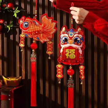 Новогоднее подвесное украшение Благословение Тканевая подвеска с колокольчиком или кисточками Праздничная дверь B красный