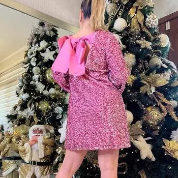 Новогоднее шикарное вечернее платье с бантом, круглым вырезом, длинным рукавом, юбкой, вечерняя вечеринка s белый