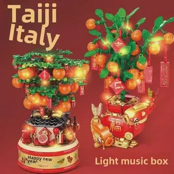 «Новогоднее Удачное Апельсиновое Дерево»: «Украшения в горшках, совместимые с конструктором Lego — развивающая сборочная игрушка» 671 PCS with Lights