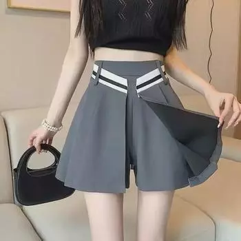 Новогодние черные широкие шорты с высокой талией для женщин Large