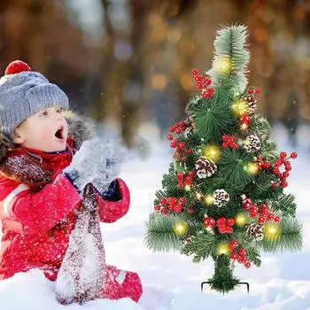 Новогодние елочные фонарики, работающие от батареек, с 20 светодиодами, рождественские украшения с ягодами и шишками зелёный