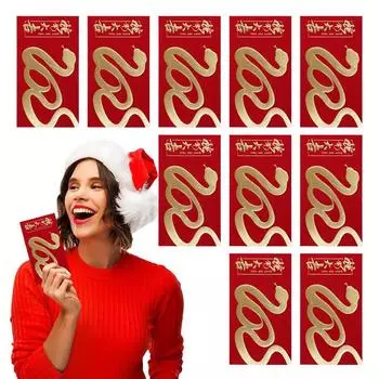 Новогодние красные конверты 10 шт. Лунный Новый год Счастливый денежный мешок Горячее тиснение Китайские красные конверты для весеннего праздника и свадьбы