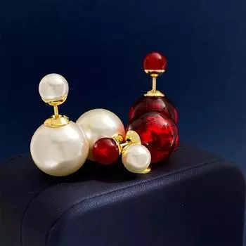 Новогодние красные прозрачные серьги-гвоздики из желеобразного жемчуга Fritillary Pearl, серьги-гвоздики, серьги для женщин на лето