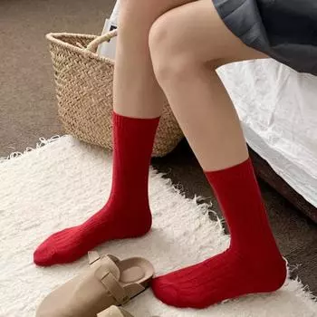 Новогодние красные утолщенные носки с двойной иглой, китайские красные новогодние носки, универсальные однотонные женские хлопковые носки, чулки One Size темно-синий