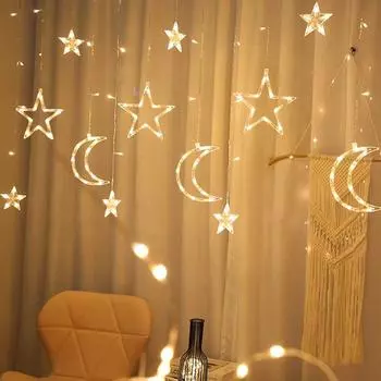 Новогодние рождественские украшения для дома, звездные шторы, рождественские украшения, елочные украшения, веселый рождественский подарок EU Plug разноцветный