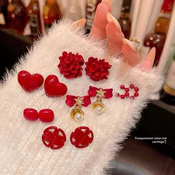 Новогодние серьги Ankela Red Heart Geometric для женщин 1 pair