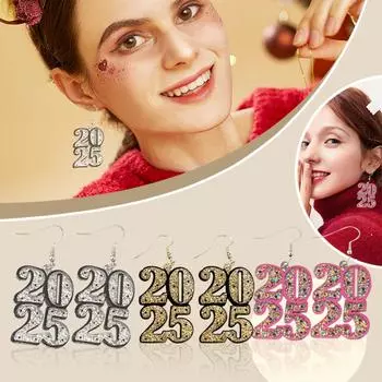 Новогодние серьги Цифровые серьги с пайетками Серьги для вечеринок Зимние праздничные украшения Подарки Уникальные новогодние цифровые серьги 1 пара One Size золотой