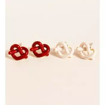 Новогодние серьги-гвоздики с красной эмалью Love Knotted, маленькие и нежные серьги-сердечки с белой глазурью 641 красный
