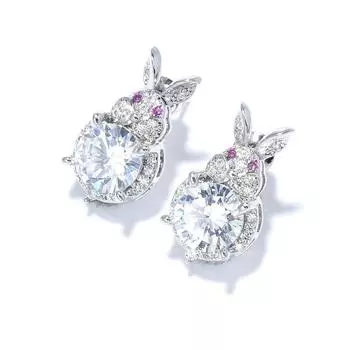 Новогодние серьги Милые маленькие серьги-кролики из циркония Красные серебряные иглы Женские универсальные маленькие ароматные маленькие серьги белый