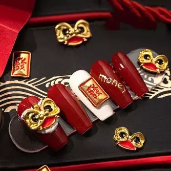 Новогодние украшения для ногтей Стразы для ногтей Танец льва Маникюрные аксессуары Китайские подвески для ногтей B-5pcs