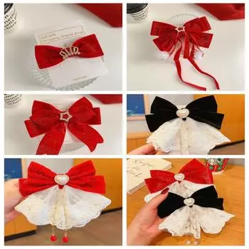 Новогодние заколки в китайском стиле Hanfu, головной убор с красным бантом, заколка для волос, макияж