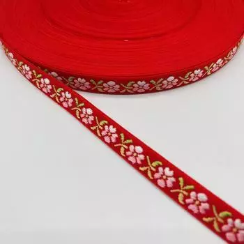 Новогодний этнический стиль жаккардовая лента рождественские украшения одежда аксессуары аксессуары Иу D * pink flower, red * 1.3cm