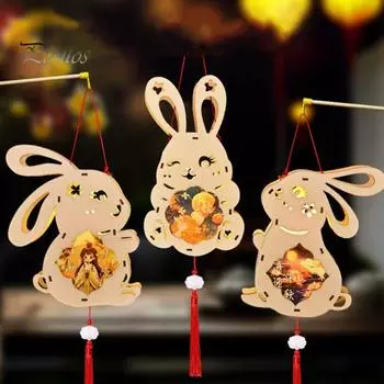 Новогодний фонарь светодиодный светящийся кролик фонарь DIY бумажное ремесло фестиваль ночник китайская культура украшения A