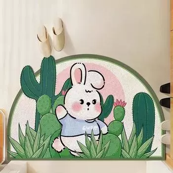 Новогодний ковер в лесном стиле, расписной шелковый круглый коврик для входной двери, пыленепроницаемый грязезащитный коврик, нескользящий ковер 40 * 60cm [High Elastic Silk Ring]