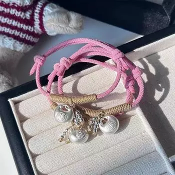 Новогодний маленький толстый счастливый браслет с розовым покрытием из серебра 925 пробы, плетеная веревка в национальном стиле, новый китайский милый и сладкий регулируемый Adjustable size