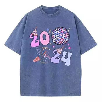 Новогодний мультяшный праздничный стиль пуловер с круглым вырезом для пары футболка с принтом свободная эластичная дышащая опция S