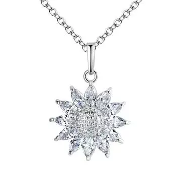 Новогодний подарок, цепочка для свитера с легкой инкрустацией из циркония в виде подсолнуха, ожерелье с подвеской.