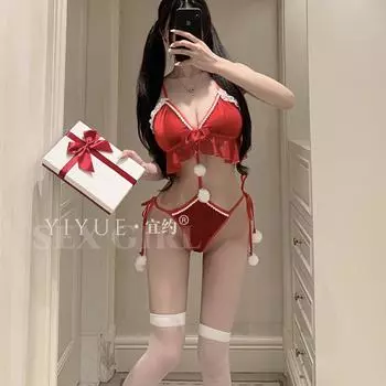 Новогодний рождественский наряд красный сексуальный комбинезон униформа соблазнение нижнее белье халат пижама one size fits all