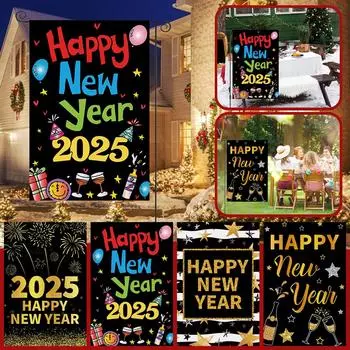 Новогодний садовый флаг, празднование Нового года, зимняя вечеринка, открытый внутренний двор, декоративный флаг One Size