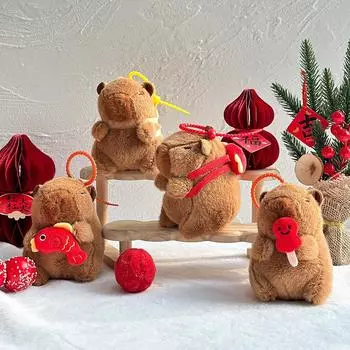 Новогодний танец льва, подвеска капибара, новогодний ларек, кольцо, праздничная кукла капибара, кукла Капибара движения color random hair