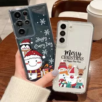Новогодний Веселый Рождественский Подарок Прозрачный Силиконовый Чехол Для Samsung S24 FE S23 Ultra A16 A55 A15 A54 A35 A34 Мягкий Ударопрочный Защитный Чехол Для Телефона Samsung S24 FE