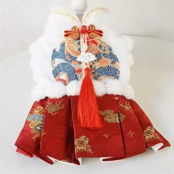 Новогодний зимний костюм Тан для домашних животных: Наряд для собак и кошек с норковой юбкой XS: Back 19cm, 2 lbs