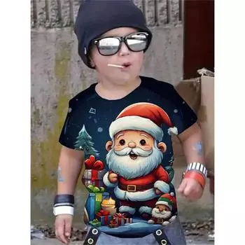 Новогодняя 3D-принт Санта-Клауса Детская футболка 2025 Рождественский стиль Мальчики Девочки Повседневная модная футболка Топ-Ти 110 бежевый