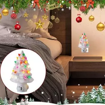 Новогодняя елка Ночной светильник из смолы Мини-настольное украшение Светильник красочный светящийся новогодний елочный орнамент Подарок для друзей и детей US Plug A