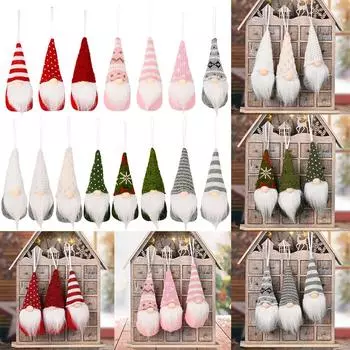 Новогодняя елка с подвесными гномами и плюшевыми украшениями с куклами Санта-Клауса (Набор из 3 шт.) Pink