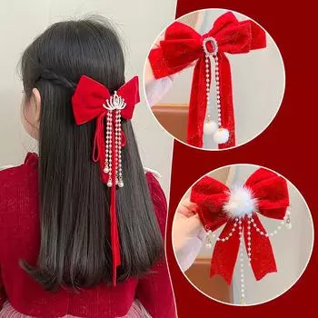 Новогодняя красная блестящая бархатная заколка-бантик для волос на Рождество, благоприятная лента-бантик для волос, женские аксессуары для волос для девочек A1