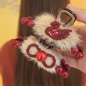 Новогодняя красная плюшевая бриллиантовая заколка для женщин Весенний фестиваль заколка для волос на затылке заколка-акула заколка для волос аксессуары для волос A