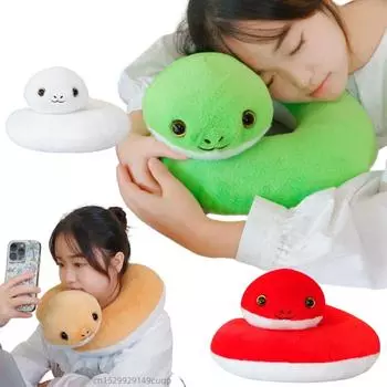 Новогодняя мультяшная змея плюшевая кукла подушка круглая красочная подушка для шеи супер мягкий подарок для украшения дома для мальчиков и девочек about 33cm