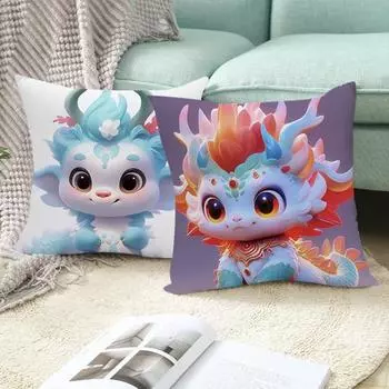 Новогодняя наволочка для дивана с китайским драконом, мягкая плюшевая подушка со скрытой застежкой-молнией, устойчивая к выцветанию подушка 45x45cm B